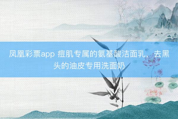 凤凰彩票app 痘肌专属的氨基酸洁面乳，去黑头的油皮专用洗面奶
