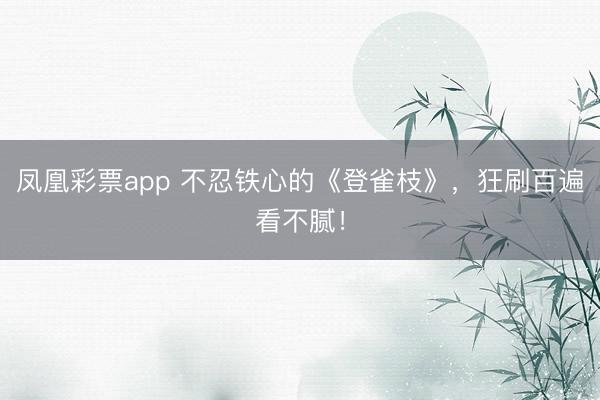 凤凰彩票app 不忍铁心的《登雀枝》，狂刷百遍看不腻！