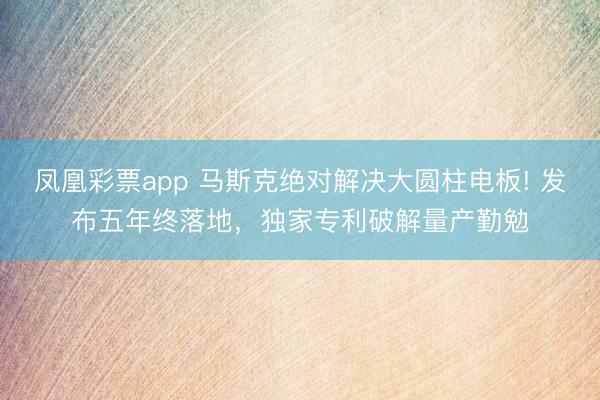 凤凰彩票app 马斯克绝对解决大圆柱电板! 发布五年终落地，独家专利破解量产勤勉