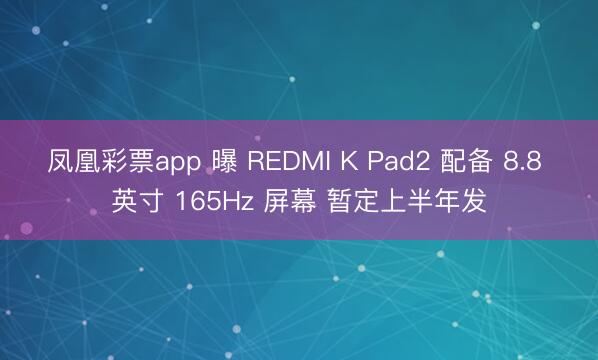 凤凰彩票app 曝 REDMI K Pad2 配备 8.8 英寸 165Hz 屏幕 暂定上半年发