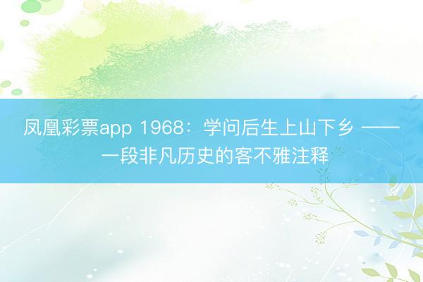 凤凰彩票app 1968：学问后生上山下乡 —— 一段非凡历史的客不雅注释